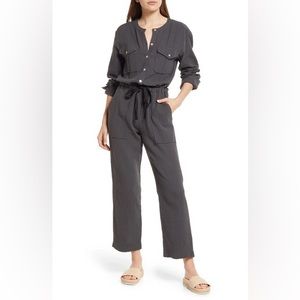 Faherty Dream Gauze Cotton Long Sleeve Jumpsuit Grey Gray Small $178